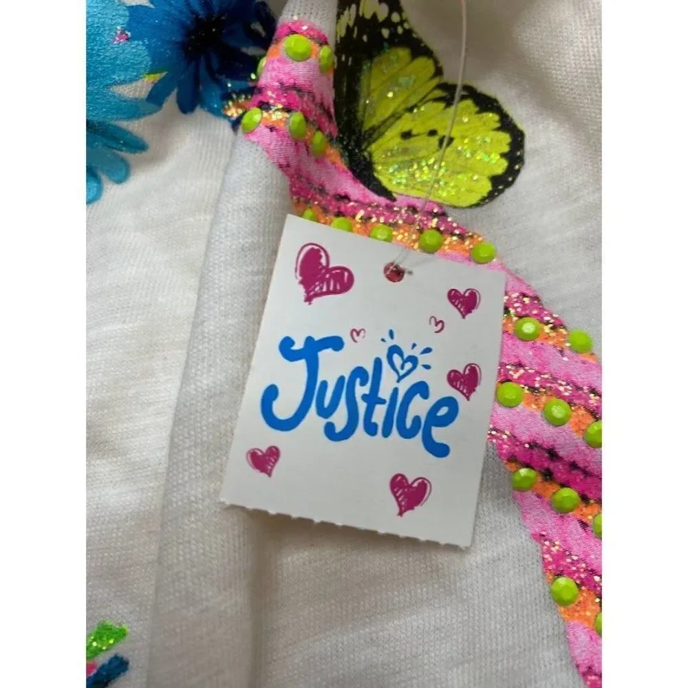 Justice Girls Top White Neon Dream Catcher Peace Butterfly Side Knot Sz‎ 18 NEW